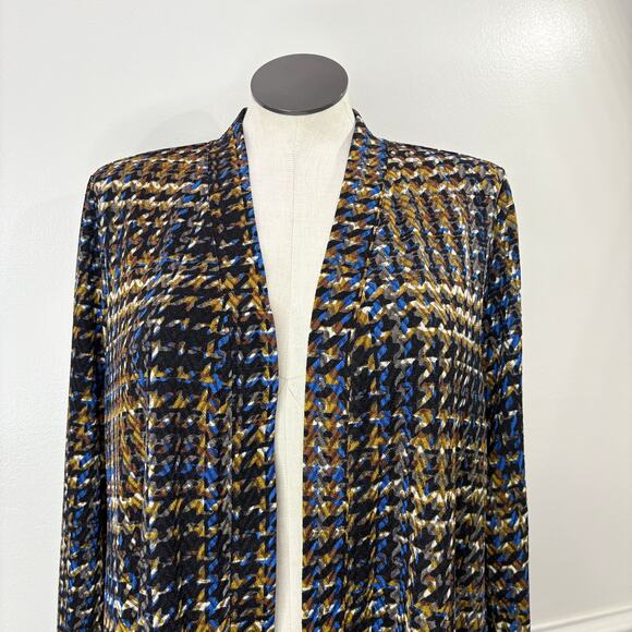 Susan Graver 1X Duster Cardigan Sweater Slinky Knit Career Pockets Houndstooth - Picture 2 of 10
